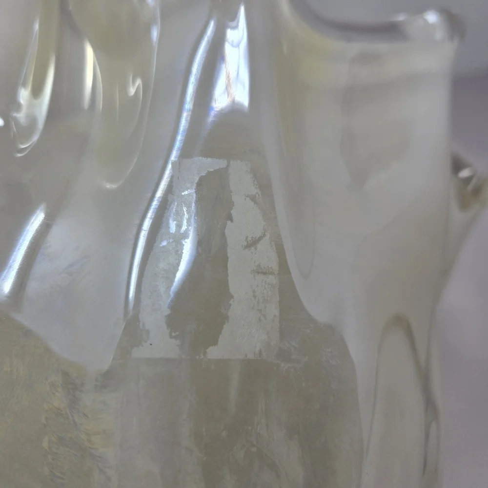 Italian Hand Blown Murano Cream & Clear 11x8 Vintage Beautiful Glass Vase Bowl